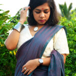 Elegant Slub Cotton Saree with Ready-to-Wear Cotton Blouse – Steel Grey & Maroon | Ivory White