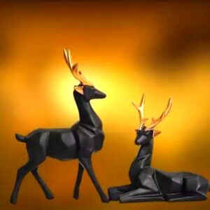 Premium Black Polyresin Deer Showpiece – Pack of 2 | Feng Shui Home & Office Decor