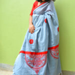 Casco Smokey Grey Cotton Saree with Hand-Worked Blouse – Elegant Ethnic Wear | Patchwork