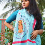 Sky Blue Cotton Saree with Hand-Worked Blouse – Elegant Traditional Wear | Patchwork