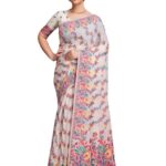 Pure Cotton Slub Multi Colored Jacquard Weaving Laheria Kashmiri Saree With Cotton Thread Pallu With Tassel With Zari Work